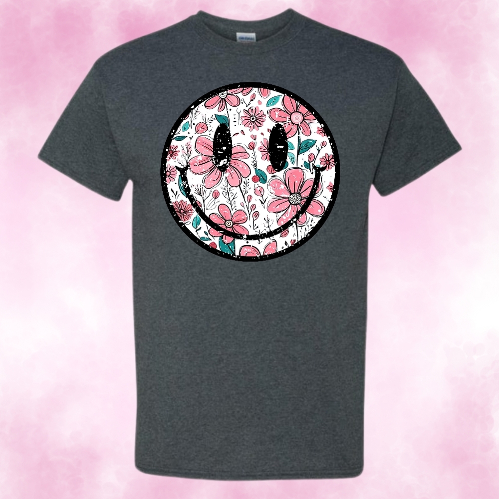 Retro floral smiley face graphic shirt